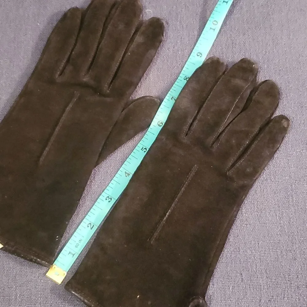 ISOTONER small suede Leather Brown Suede Knit lined Pair‎ gloves Vintage